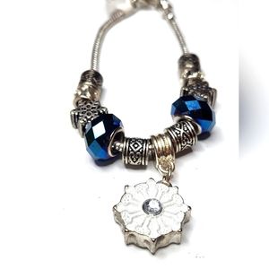 Winter Wonderland European Large Hole Silver Charm Bracelet W Blue Glass Beads